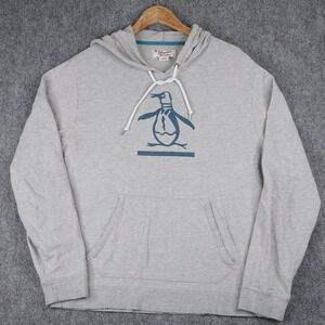 Original Penguin Hoodie Mens Large Gray Graphic Logo Pullover Lightweight Large